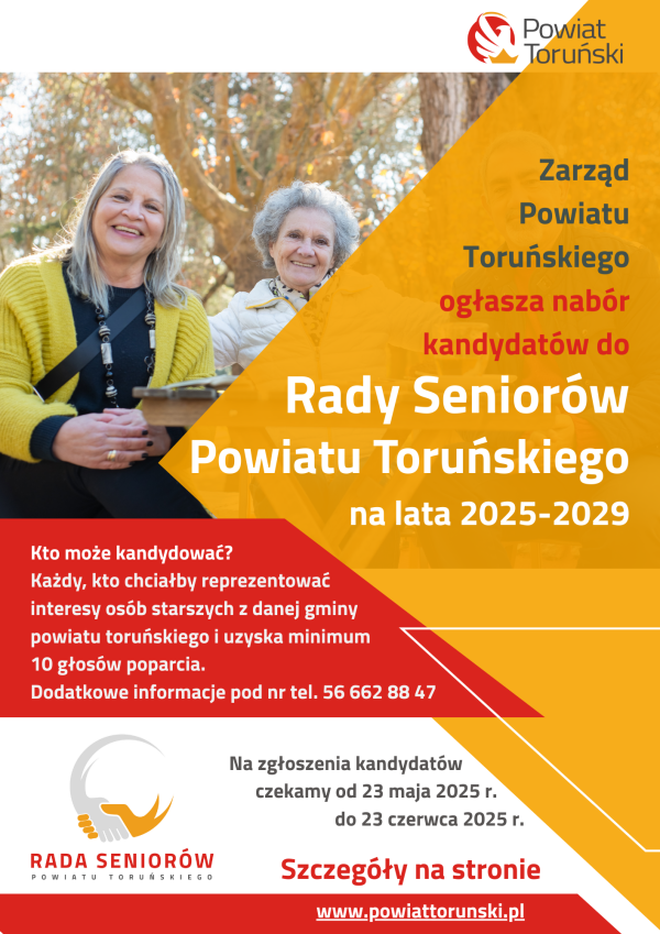 Plakat - Nabór do Rady Seniorów Powiatu Toruńskiego – zgłoś swoją kandydaturę!